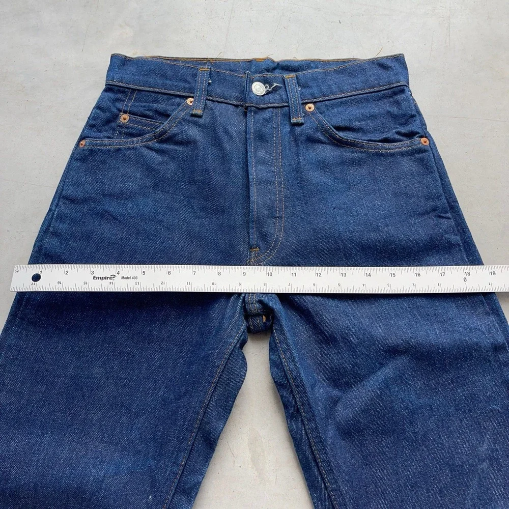 Vintage 70s Levis 20502-0217 Button Fly Dark Wash Raw Denim Jeans 28x30 (27x30)‎